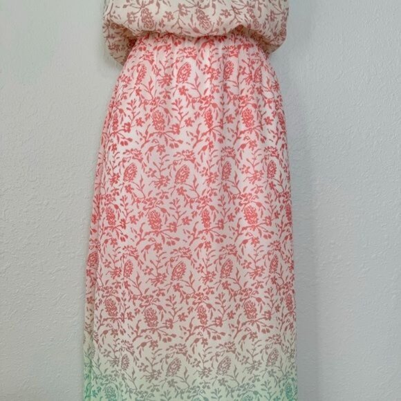 Old Navy Green and Pink blouson Tiered Maxi Dress sleeveless holiday S - Picture 4 of 11